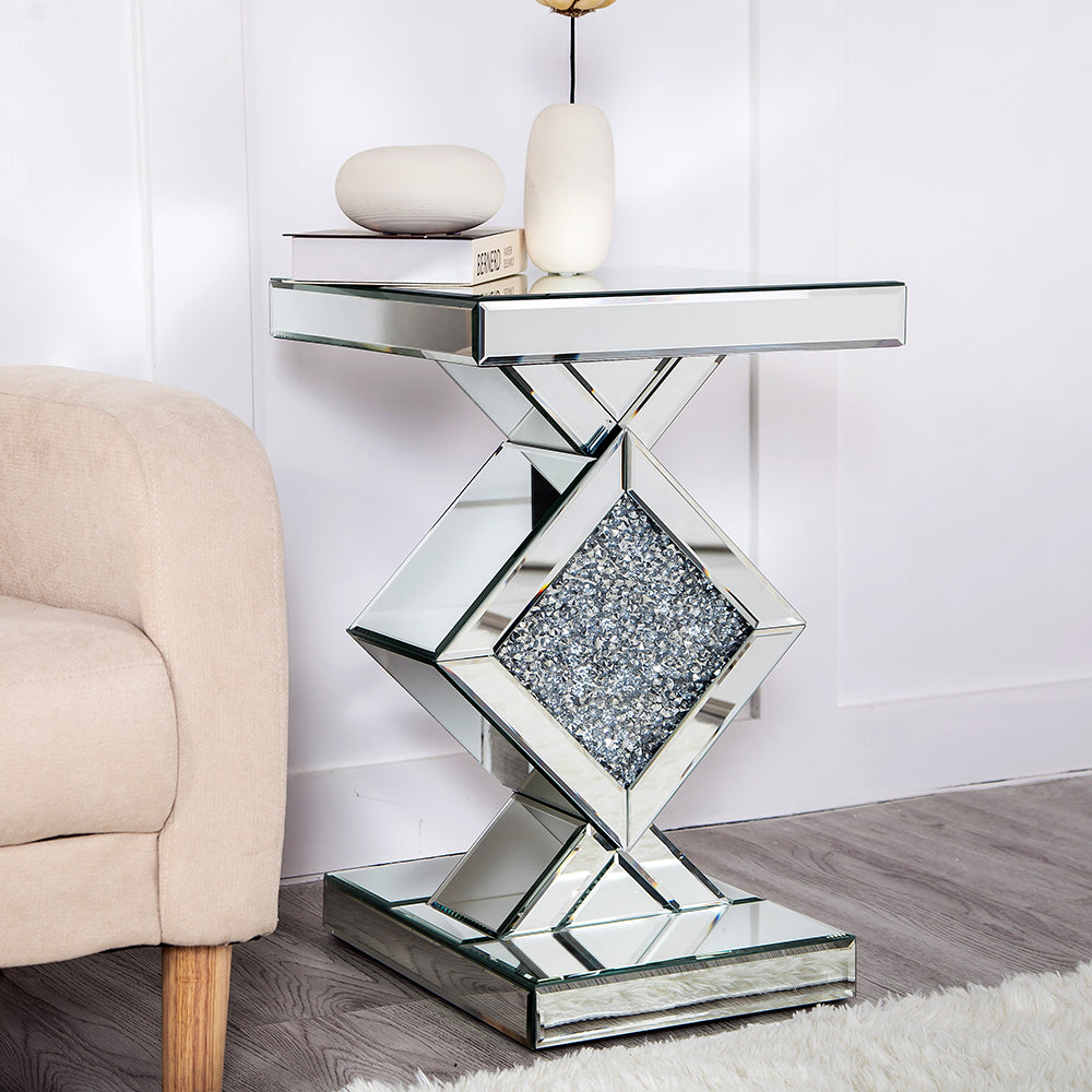 Diamond Silver Mirrored Side Table By Homeroots | End Tables | Modishstore - 6