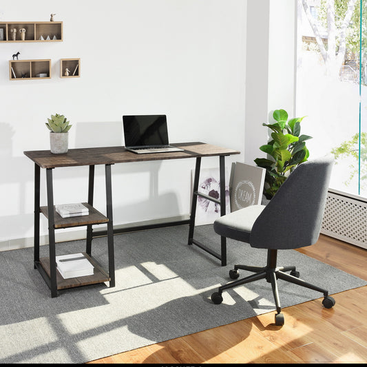 Modern Geo Oak Home Office Table With Storage Shelves By Homeroots | Desks | Modishstore