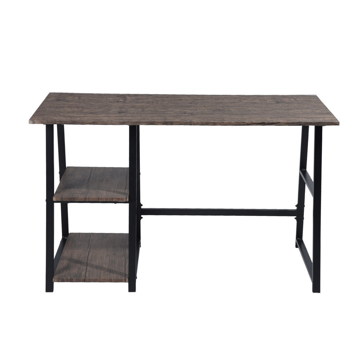 Modern Geo Oak Home Office Table With Storage Shelves By Homeroots | Desks | Modishstore - 5