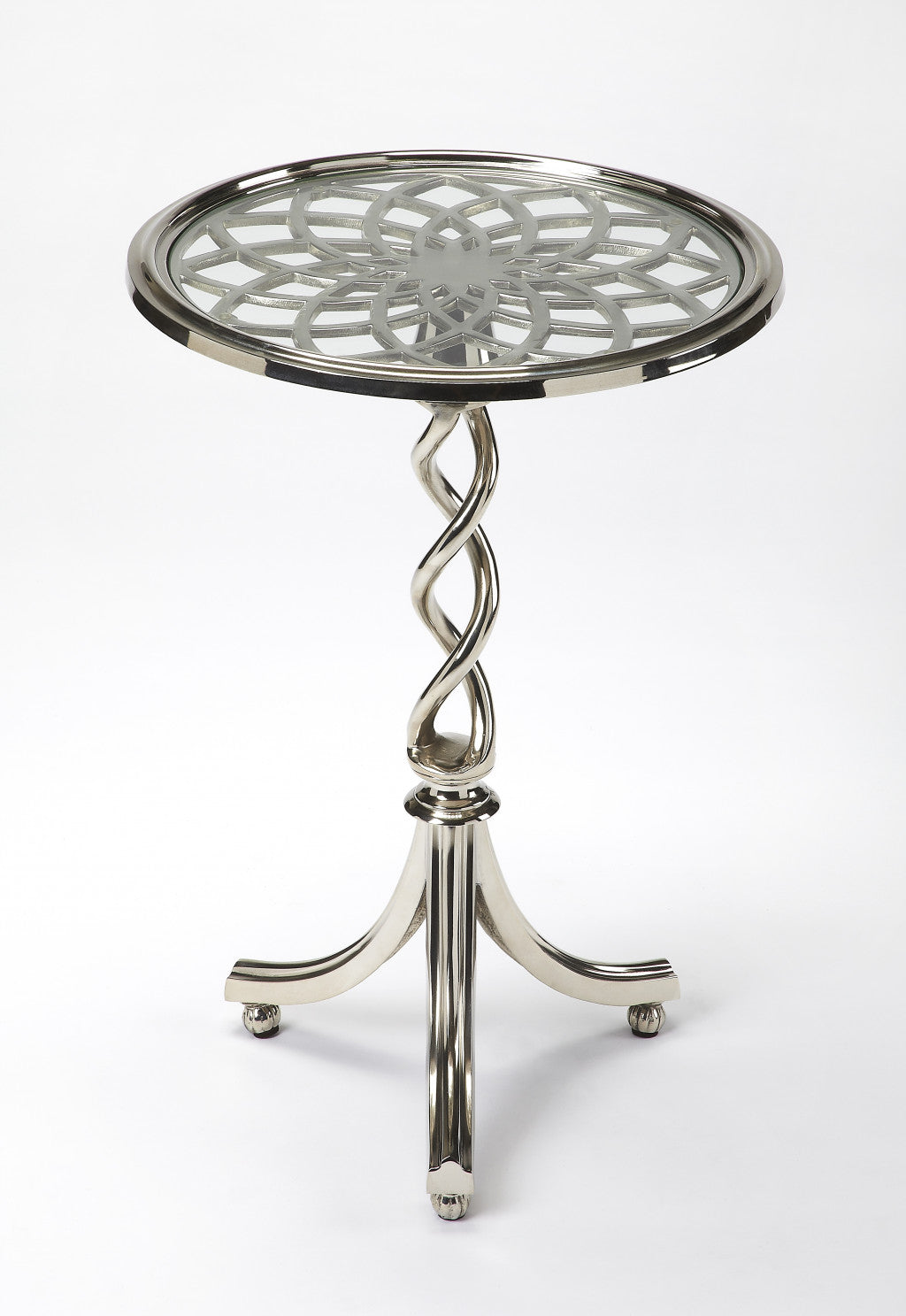 26" Silver Aluminum Open Lattice Round Top End Table By Homeroots