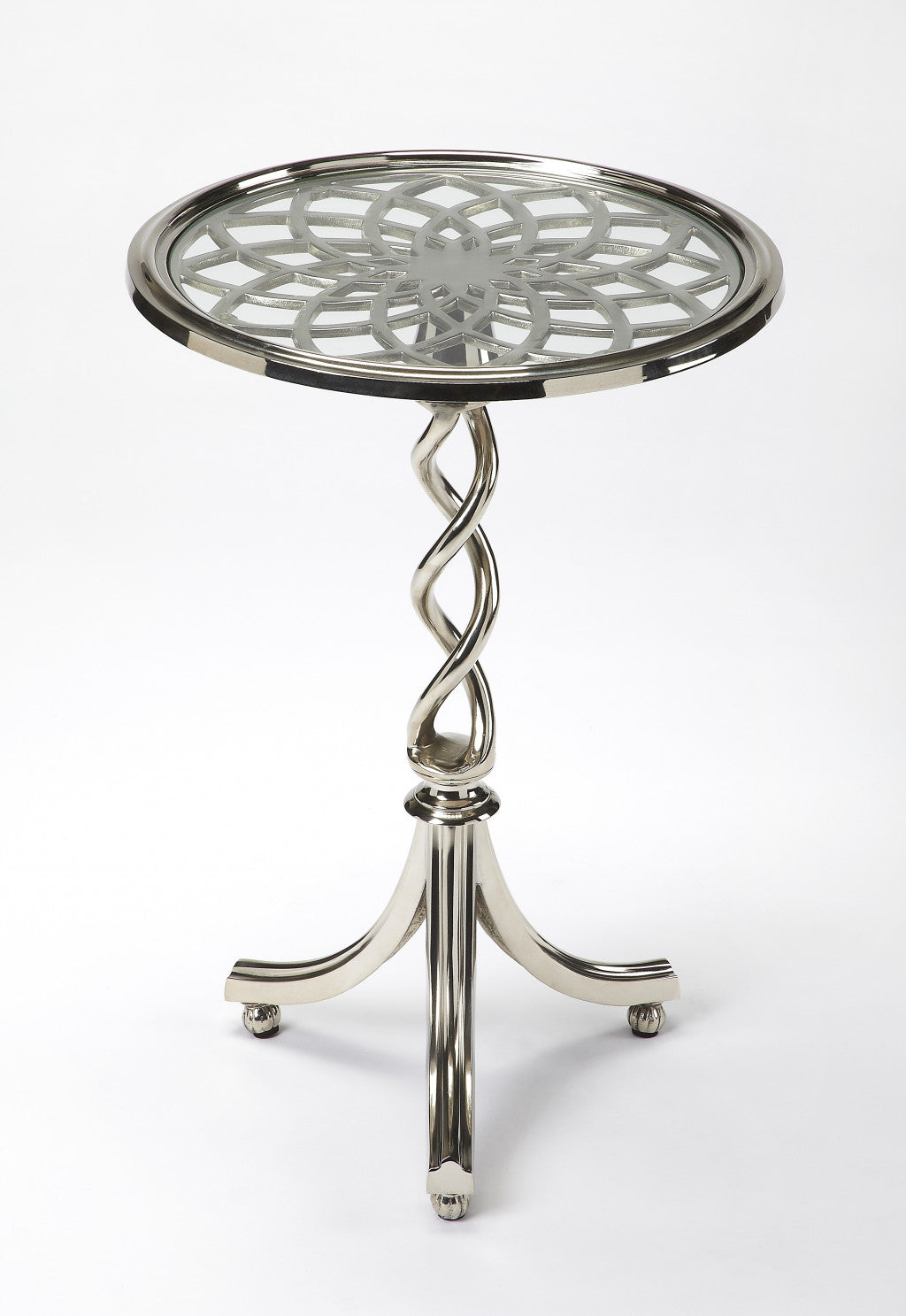 26" Silver Aluminum Open Lattice Round Top End Table By Homeroots | End Tables | Modishstore - 4
