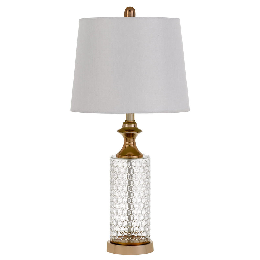 Set of Two 27" Glass Honeycomb and Rose Gold Table Lamps By Homeroots | Table Lamps | Modishstore - 2