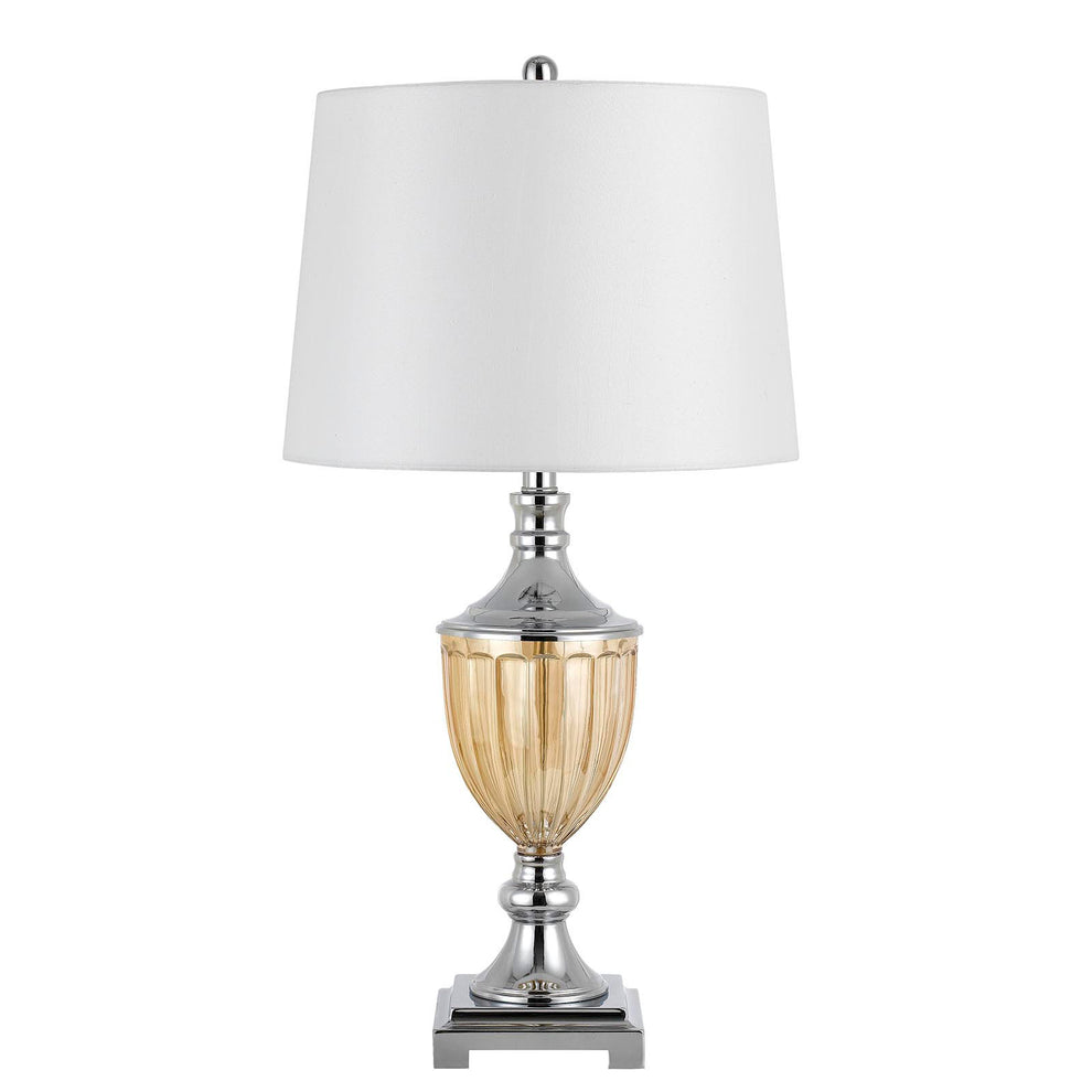 Set of Two 29” Amber Glass And Silver Table Lamp By Homeroots | Table Lamps | Modishstore - 2