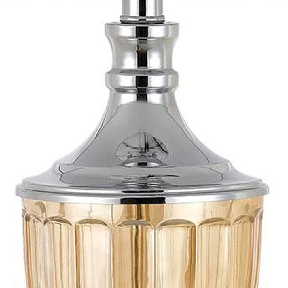 Set of Two 29” Amber Glass And Silver Table Lamp By Homeroots | Table Lamps | Modishstore - 3