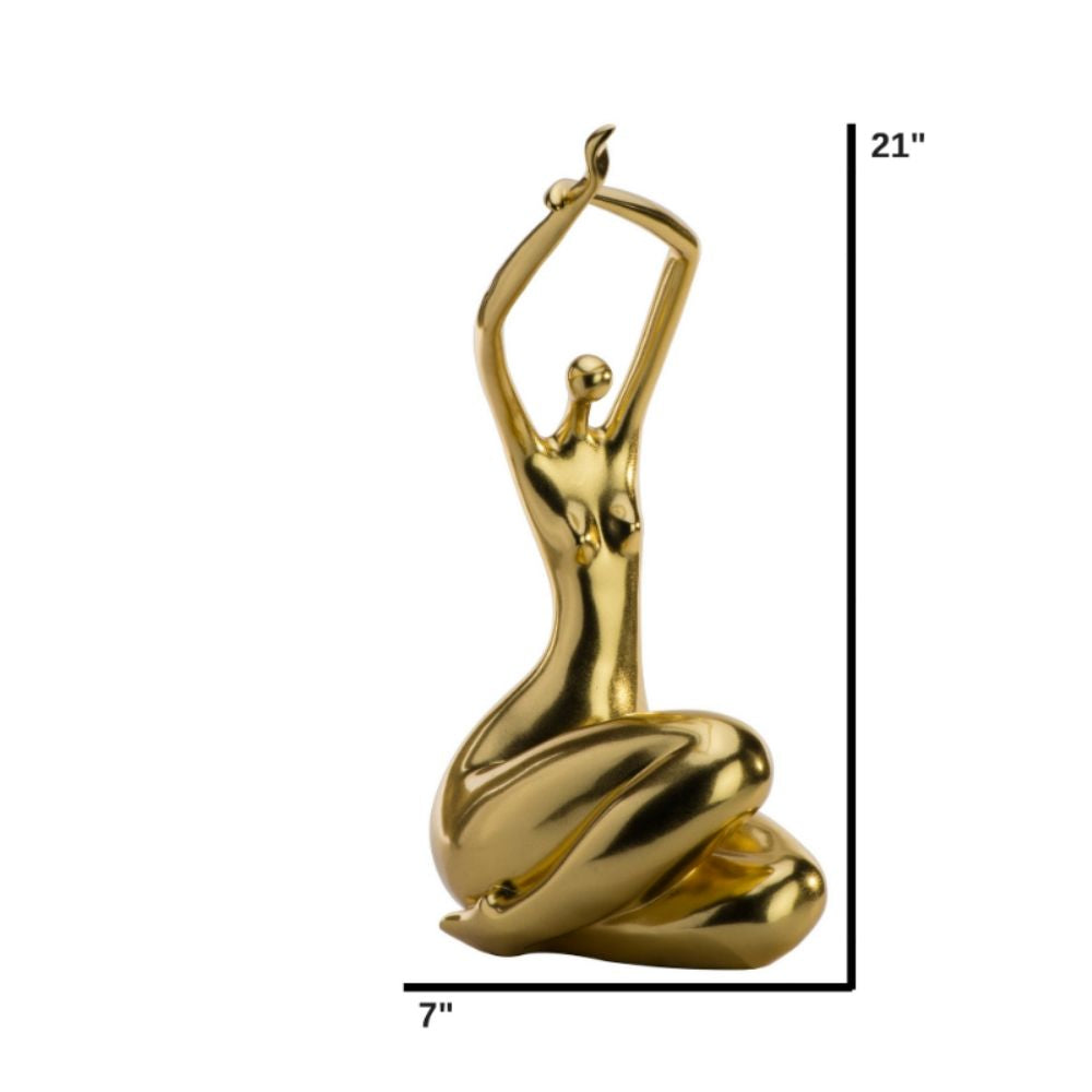 Gold Women Stretching Large Sculpture By Homeroots | Sculptures | Modishstore - 2