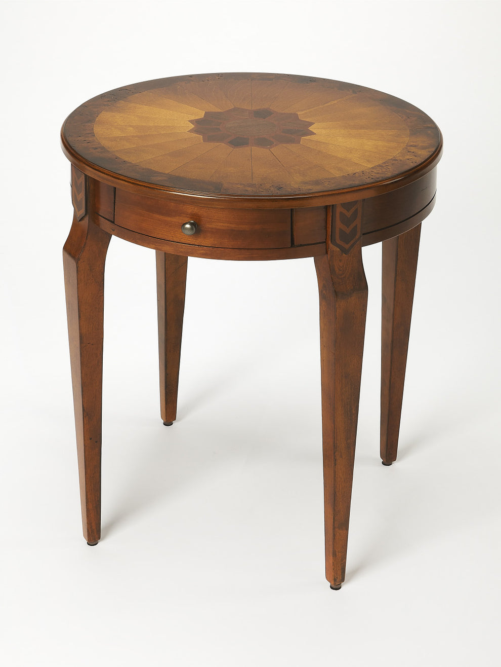 24" Medium Brown And Olive Ash Manufactured Wood Round End Table With Drawer By Homeroots | End Tables | Modishstore - 2