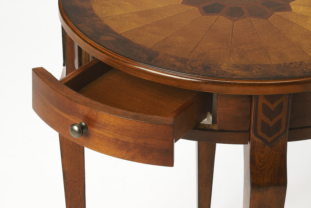 24" Medium Brown And Olive Ash Manufactured Wood Round End Table With Drawer By Homeroots | End Tables | Modishstore - 5