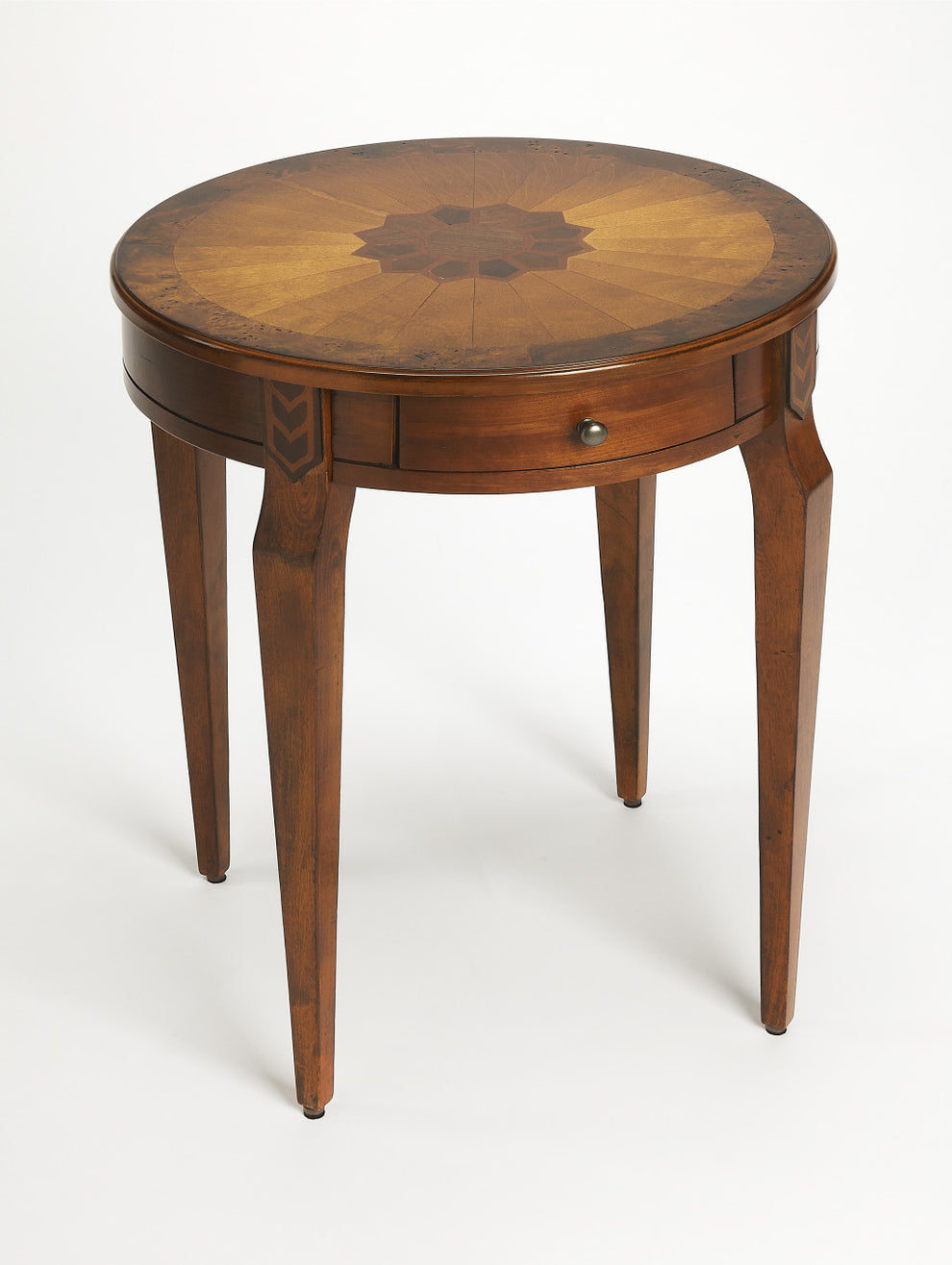 24" Medium Brown And Olive Ash Manufactured Wood Round End Table With Drawer By Homeroots | End Tables | Modishstore - 4