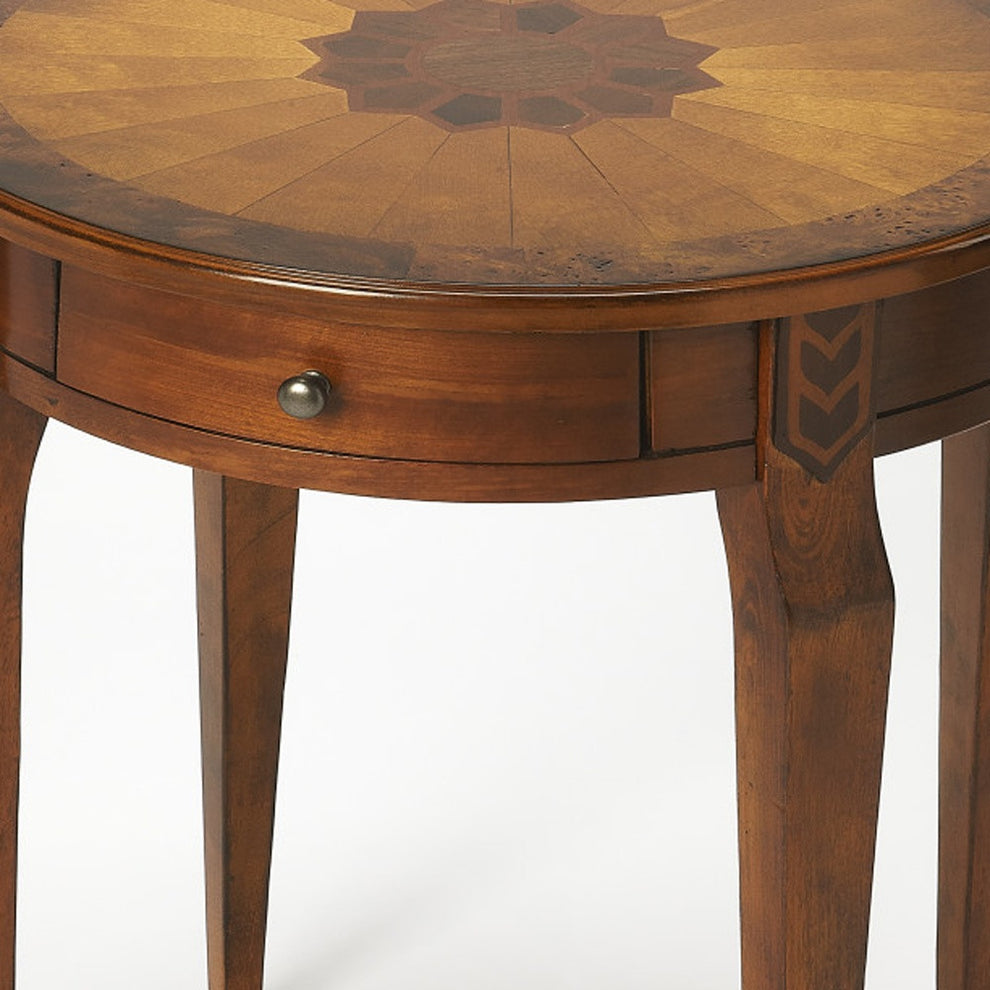 24" Medium Brown And Olive Ash Manufactured Wood Round End Table With Drawer By Homeroots | End Tables | Modishstore - 7