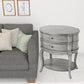 26" Gray Wood Oval End Table With Two Drawers And Shelf By Homeroots | End Tables | Modishstore