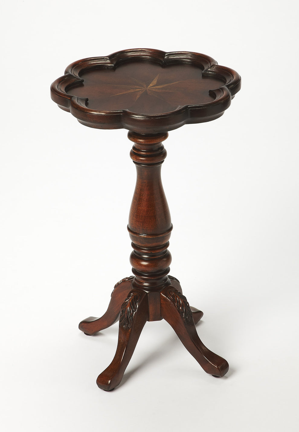 20" Dark Brown And Cherry Wood Floral Top End Table By Homeroots | End Tables | Modishstore - 2