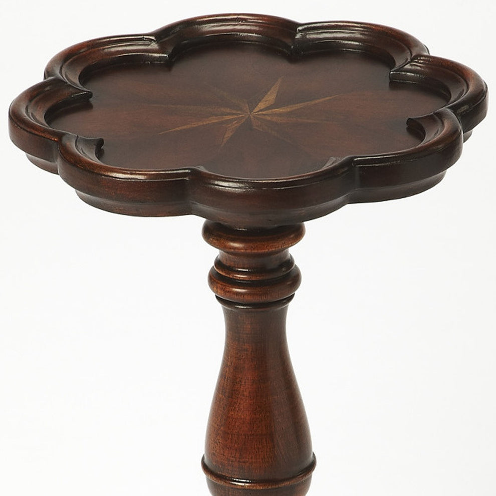 20" Dark Brown And Cherry Wood Floral Top End Table By Homeroots | End Tables | Modishstore - 6
