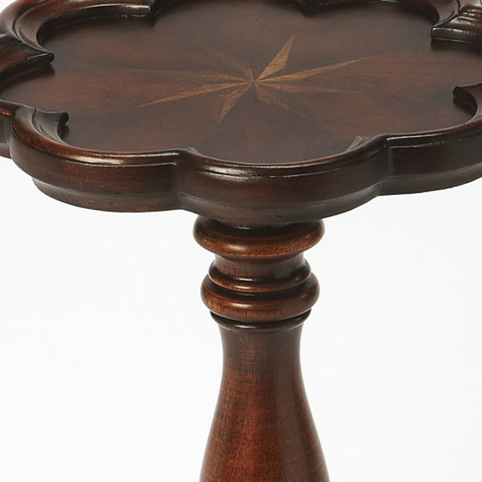 20" Dark Brown And Cherry Wood Floral Top End Table By Homeroots | End Tables | Modishstore - 7