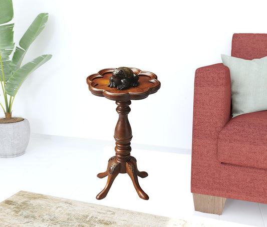 20" Medium Brown And Olive Ash Wood Floral Top End Table By Homeroots | End Tables | Modishstore