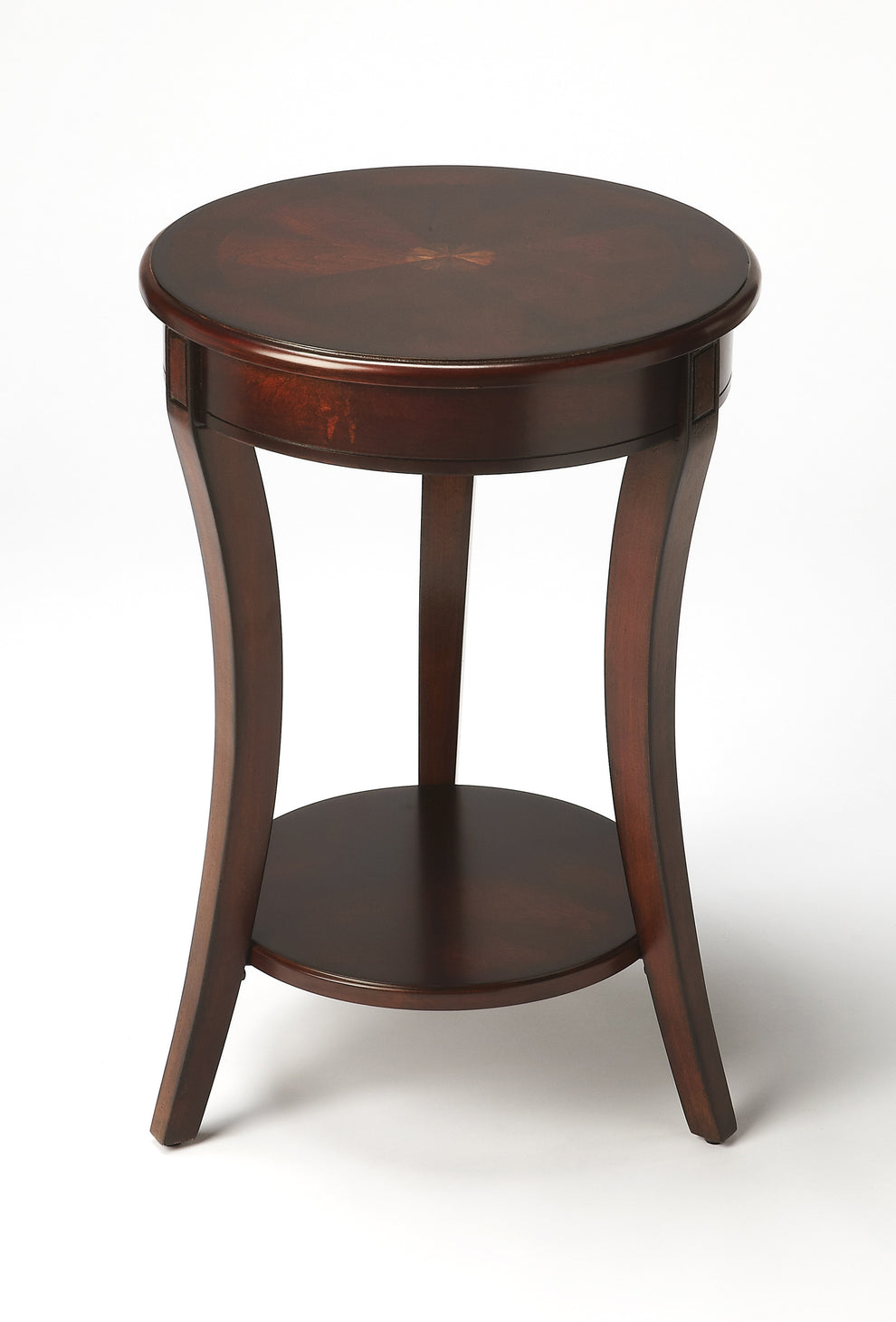 26" Dark Brown And Cherry Manufactured Wood Round End Table With Shelf By Homeroots | End Tables | Modishstore - 2