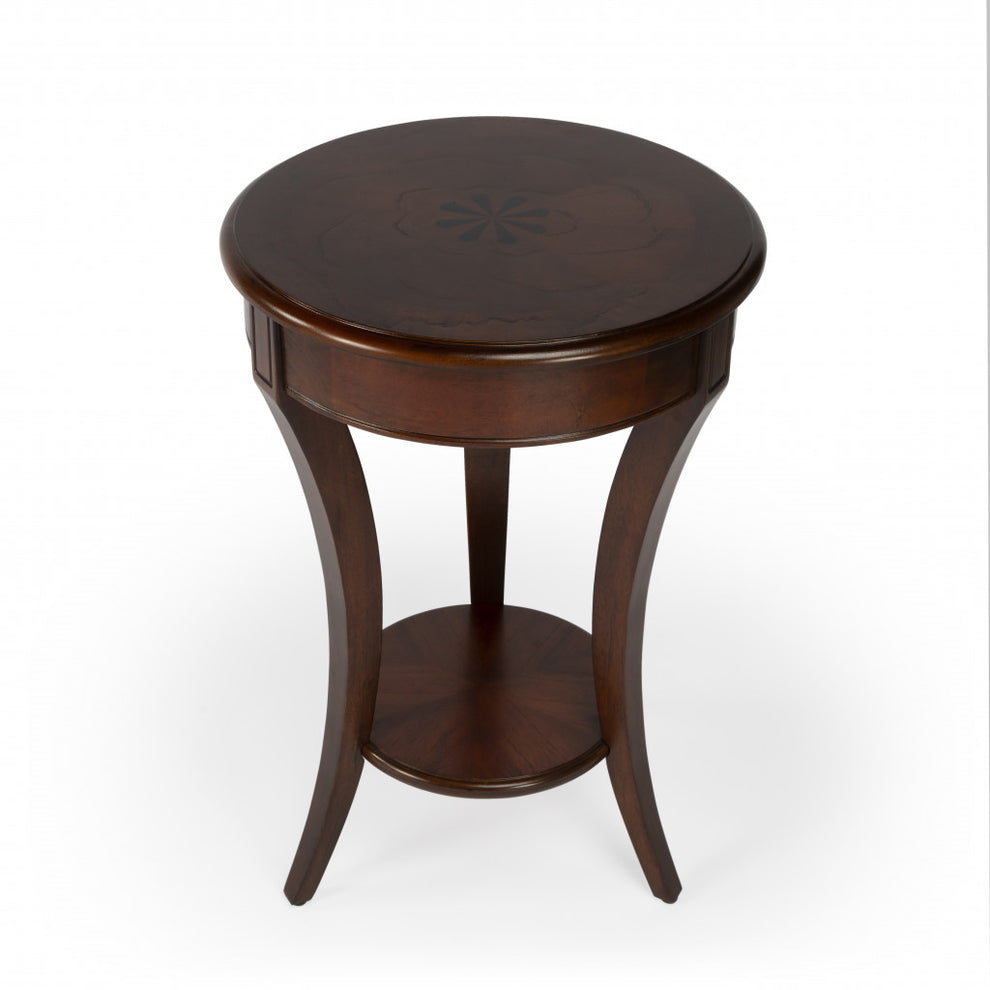 26" Dark Brown And Cherry Manufactured Wood Round End Table With Shelf By Homeroots | End Tables | Modishstore - 4
