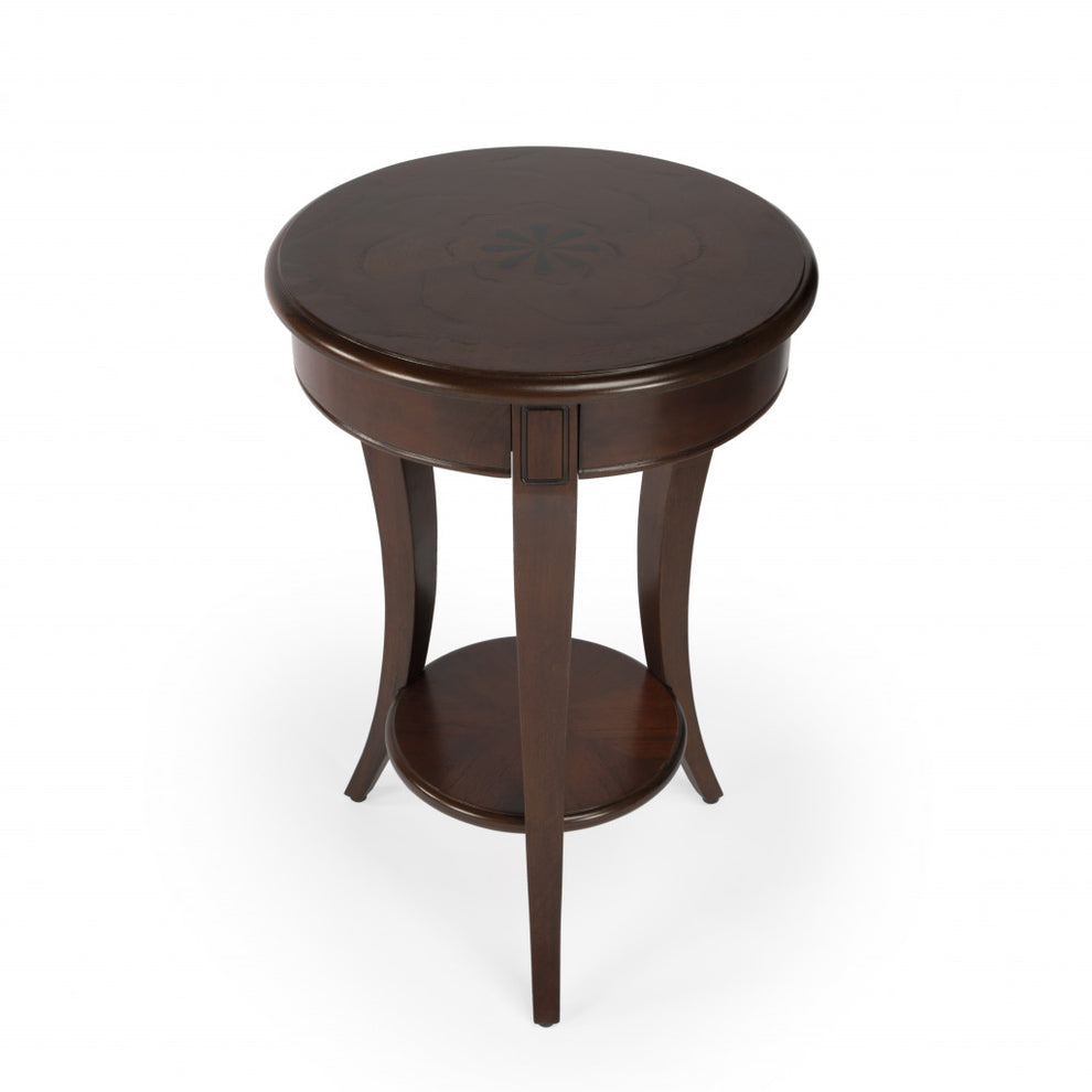 26" Dark Brown And Cherry Manufactured Wood Round End Table With Shelf By Homeroots | End Tables | Modishstore - 5