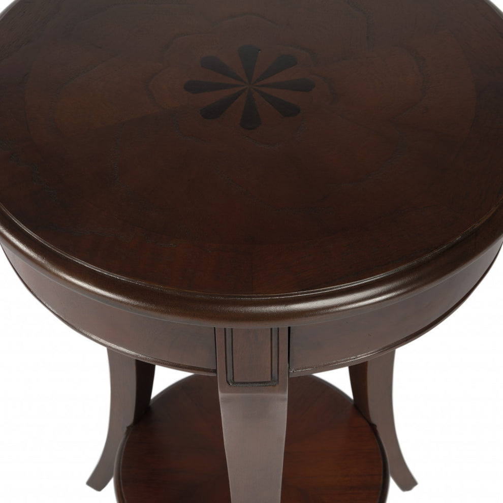 26" Dark Brown And Cherry Manufactured Wood Round End Table With Shelf By Homeroots | End Tables | Modishstore - 6