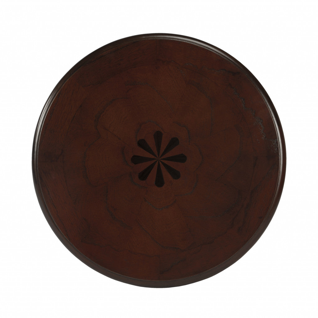 26" Dark Brown And Cherry Manufactured Wood Round End Table With Shelf By Homeroots | End Tables | Modishstore - 3