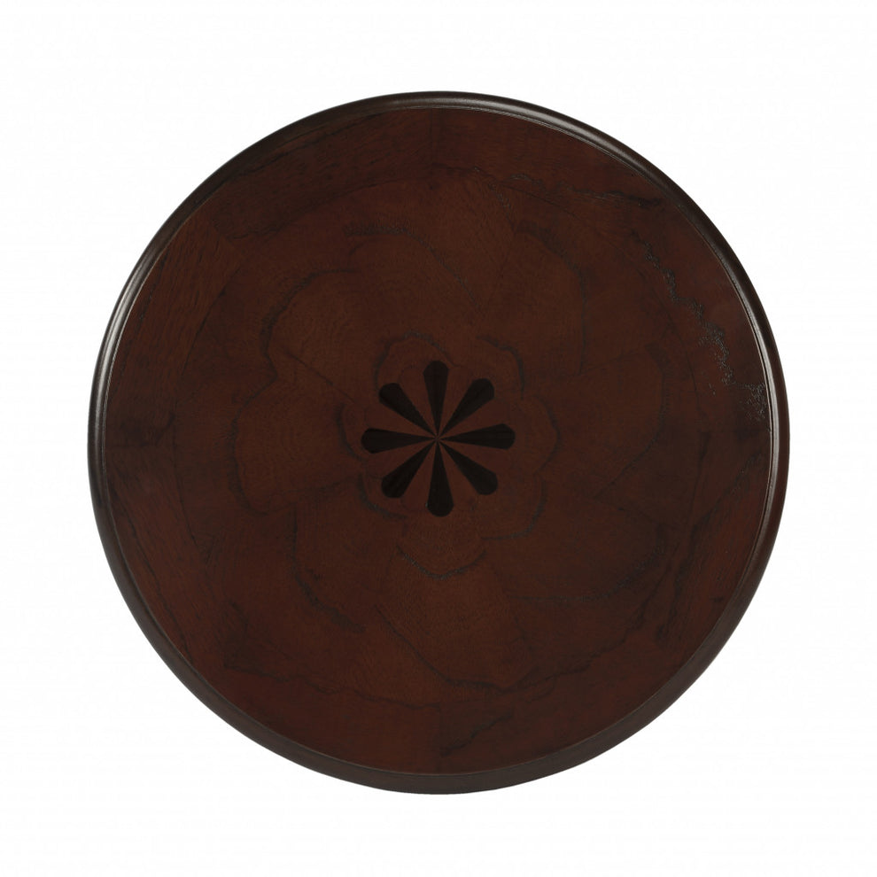 26" Dark Brown And Cherry Manufactured Wood Round End Table With Shelf By Homeroots | End Tables | Modishstore - 3