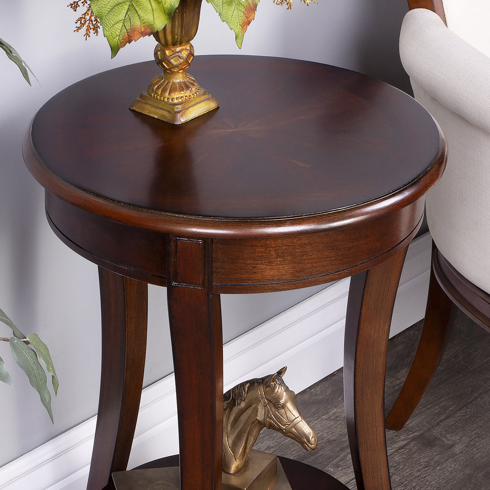 26" Dark Brown And Cherry Manufactured Wood Round End Table With Shelf By Homeroots | End Tables | Modishstore - 7