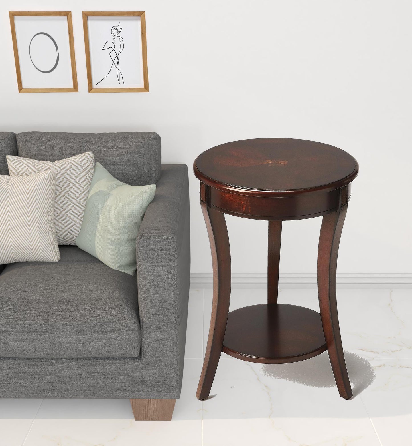 26" Dark Brown And Cherry Manufactured Wood Round End Table With Shelf By Homeroots | End Tables | Modishstore