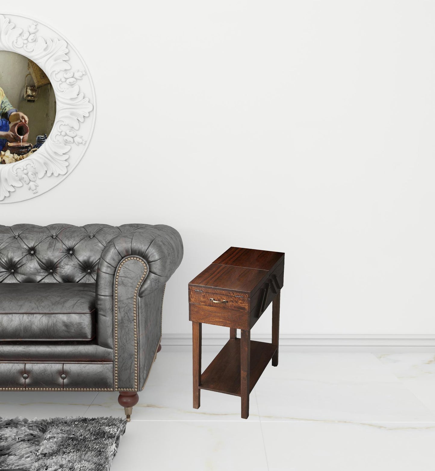 28" Dark Brown Solid Wood Rectangular End Table With Drawer And Shelf By Homeroots | End Tables | Modishstore