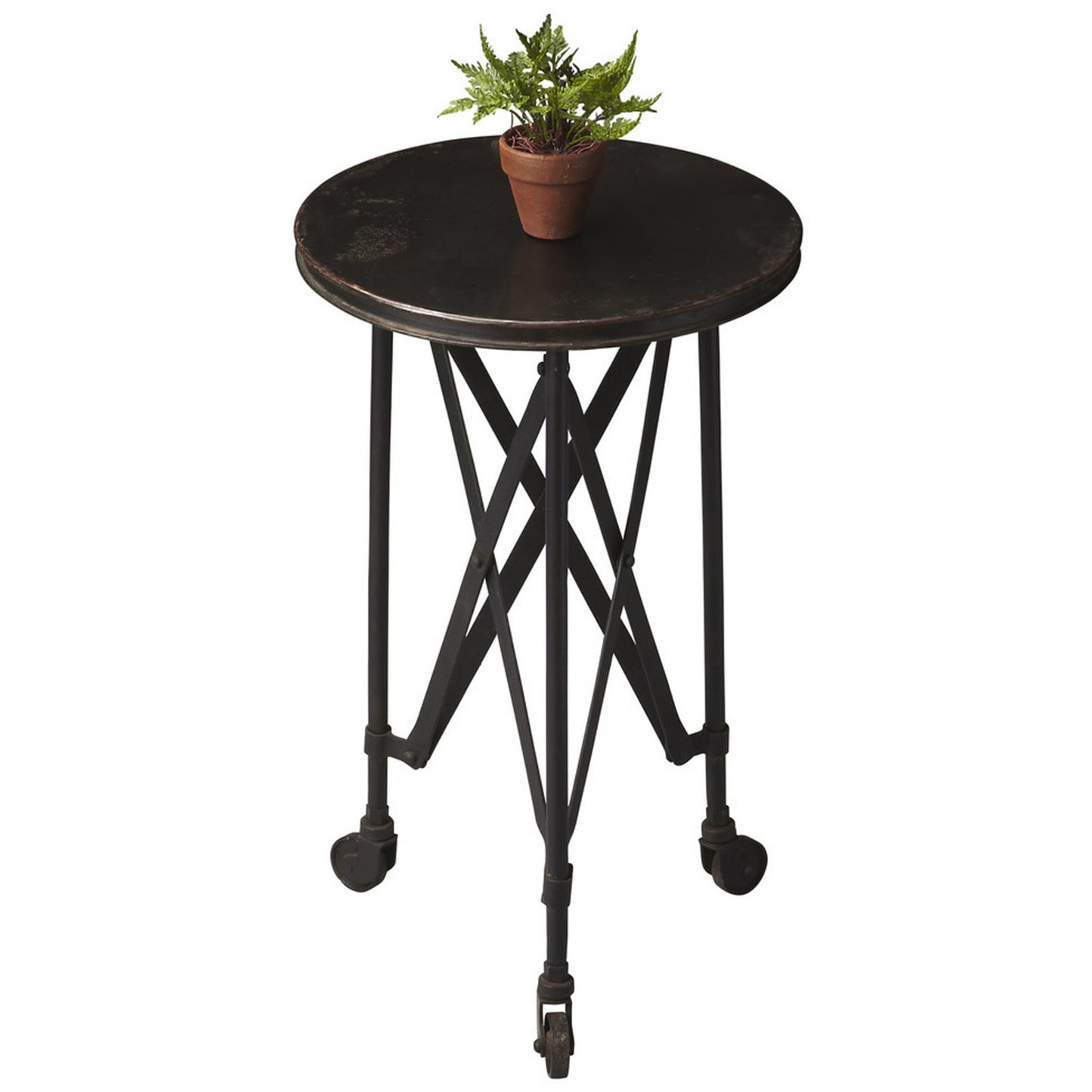 23" Black Industrial Rolling Round End Table By Homeroots | End Tables | Modishstore - 3