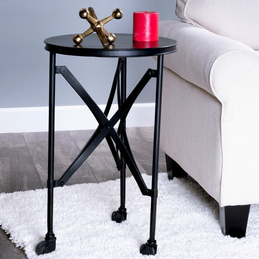 23" Black Industrial Rolling Round End Table By Homeroots