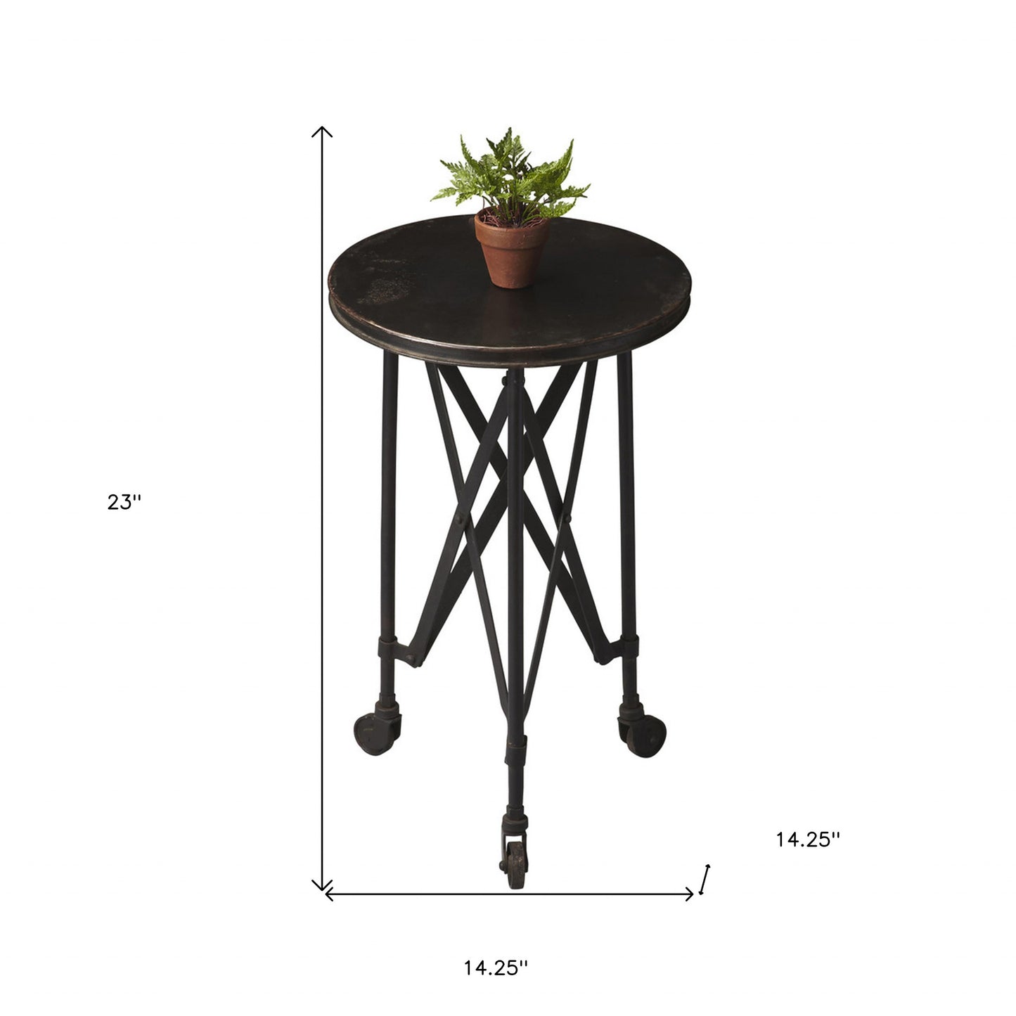 23" Black Industrial Rolling Round End Table By Homeroots | End Tables | Modishstore - 6