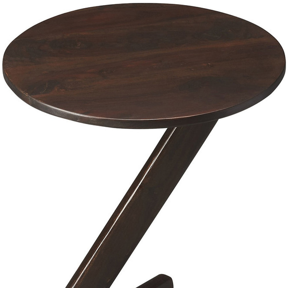 20" Dark Brown Solid Wood Angled Pedestal Round End Table By Homeroots | End Tables | Modishstore - 4
