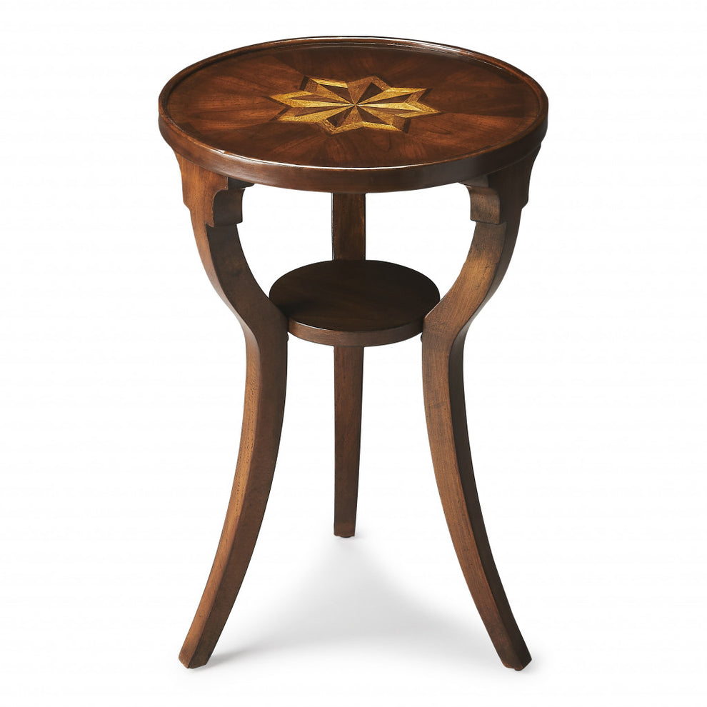 24" Cherry Manufactured Wood Round End Table With Shelf By Homeroots | End Tables | Modishstore - 2