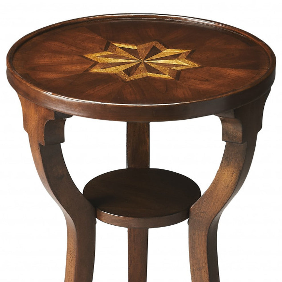 24" Cherry Manufactured Wood Round End Table With Shelf By Homeroots | End Tables | Modishstore - 5