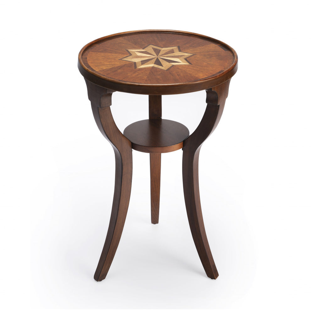24" Brown And Olive Ash Manufactured Wood Round End Table With Shelf By Homeroots | End Tables | Modishstore - 2