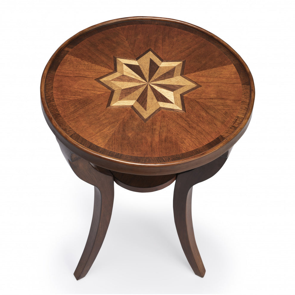 24" Brown And Olive Ash Manufactured Wood Round End Table With Shelf By Homeroots | End Tables | Modishstore - 3