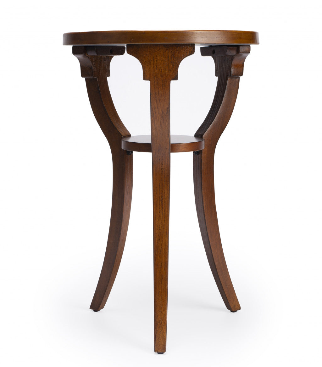 24" Brown And Olive Ash Manufactured Wood Round End Table With Shelf By Homeroots | End Tables | Modishstore - 4