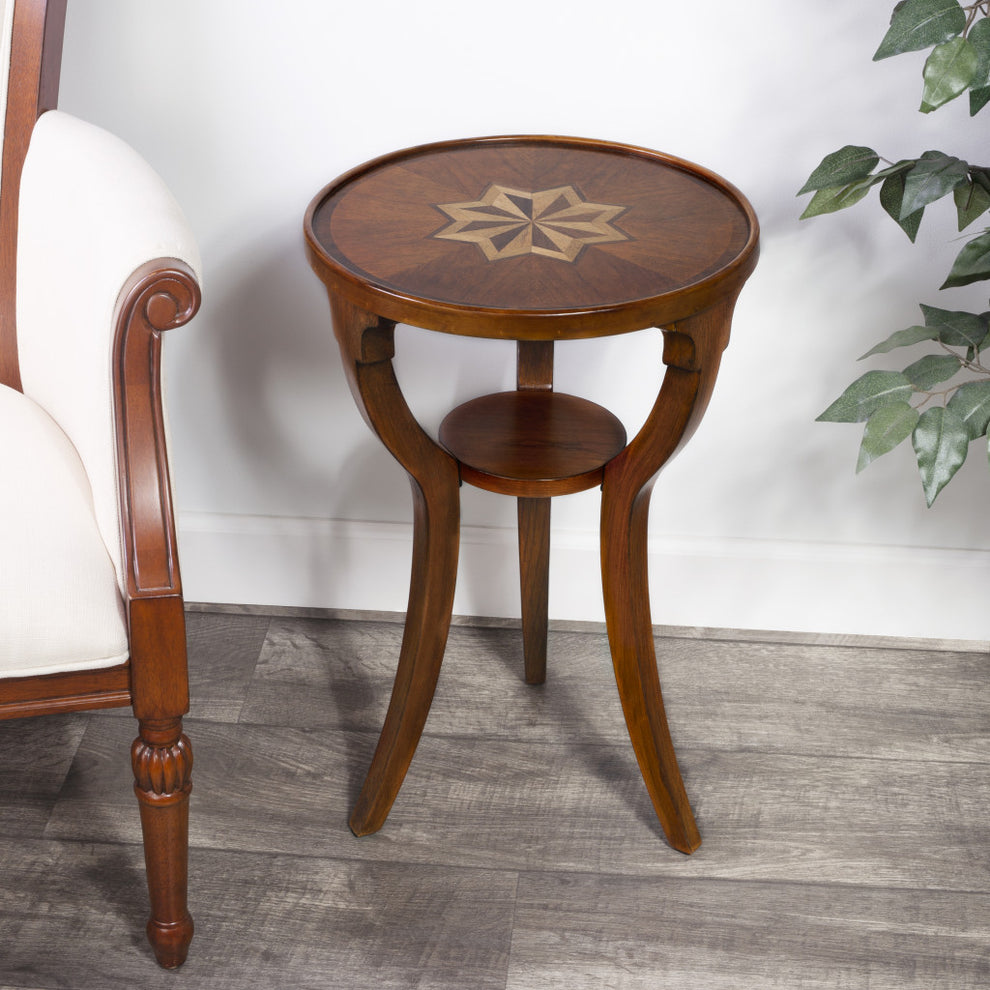 24" Brown And Olive Ash Manufactured Wood Round End Table With Shelf By Homeroots | End Tables | Modishstore - 5