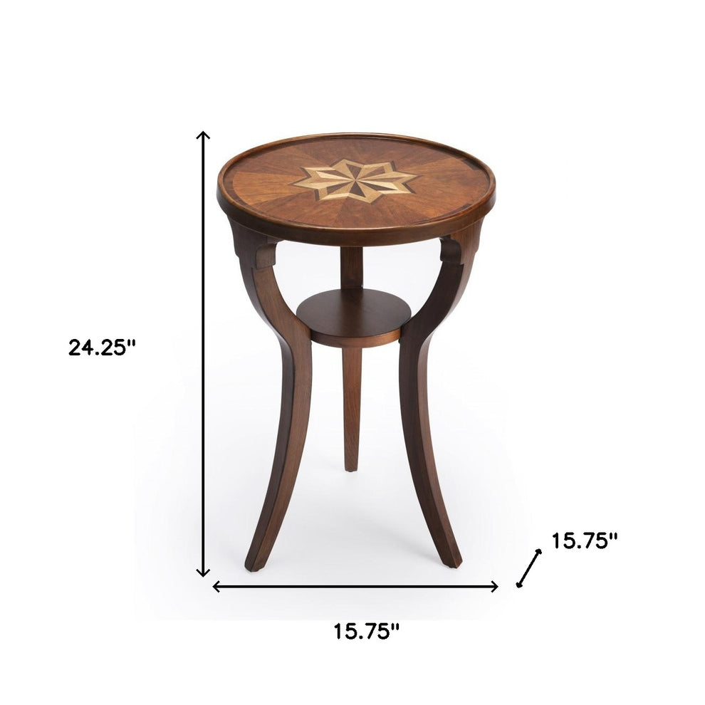 24" Brown And Olive Ash Manufactured Wood Round End Table With Shelf By Homeroots | End Tables | Modishstore - 6