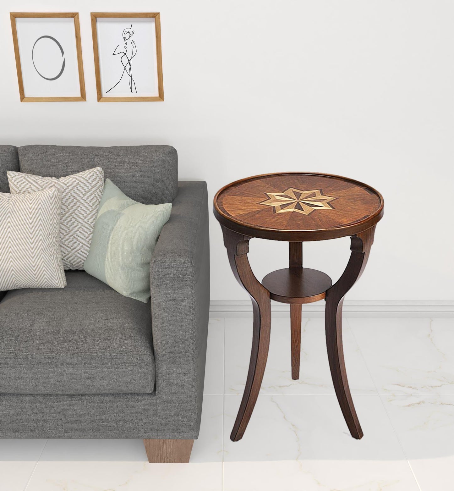 24" Brown And Olive Ash Manufactured Wood Round End Table With Shelf By Homeroots | End Tables | Modishstore