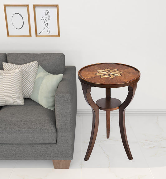 24" Brown And Olive Ash Manufactured Wood Round End Table With Shelf By Homeroots | End Tables | Modishstore