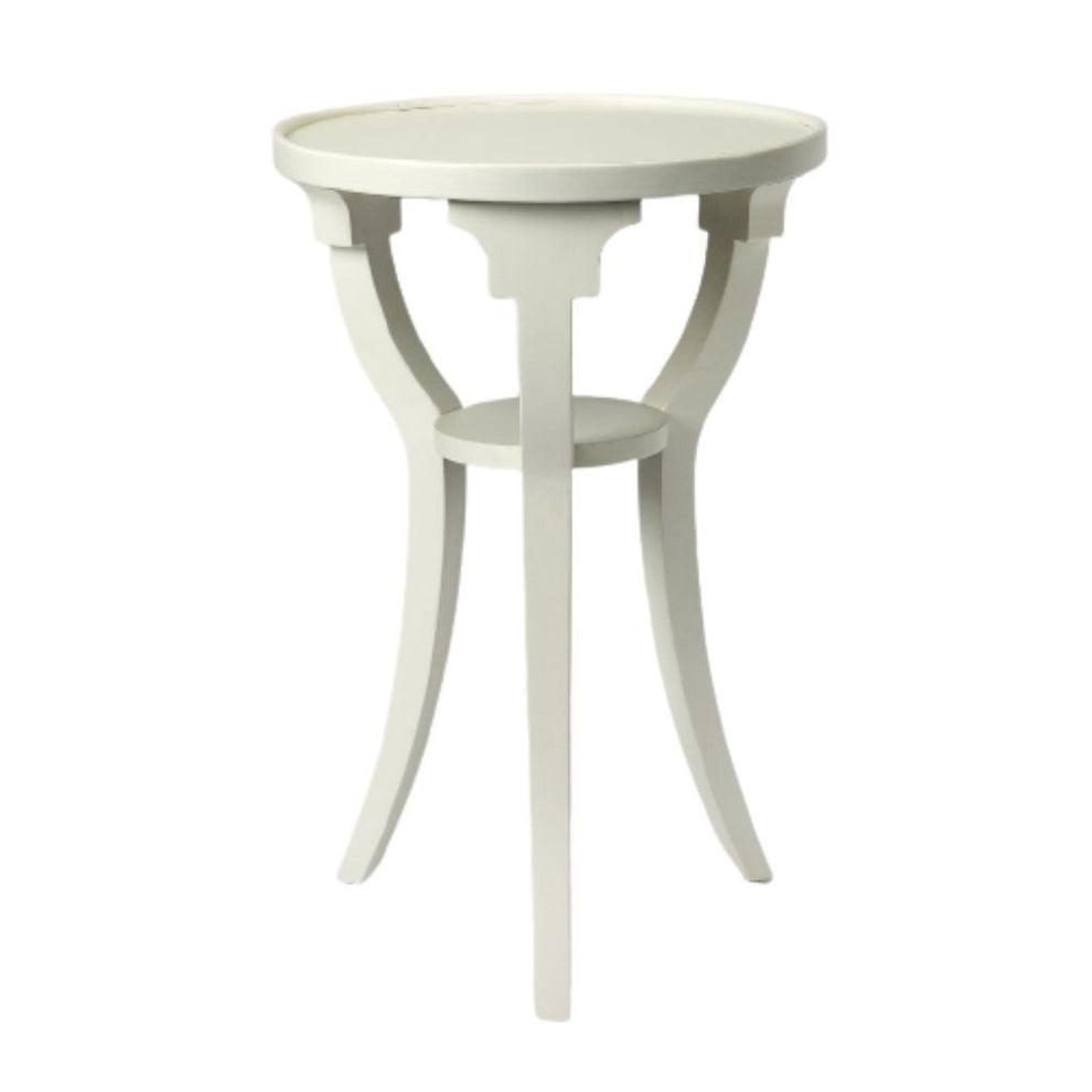 24" White And Cottage White Manufactured Wood Round End Table With Shelf By Homeroots | End Tables | Modishstore - 2