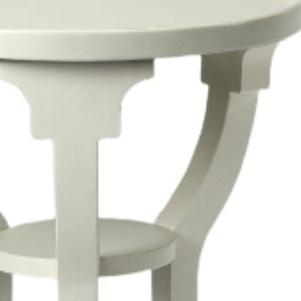 24" White And Cottage White Manufactured Wood Round End Table With Shelf By Homeroots | End Tables | Modishstore - 4