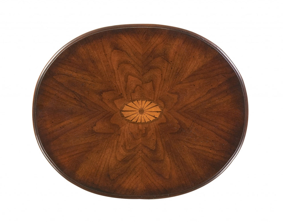 26" Dark Brown And Cherry Manufactured Wood Oval End Table With Shelf By Homeroots | End Tables | Modishstore - 4