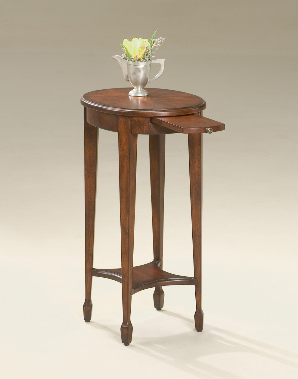 26" Dark Brown And Cherry Manufactured Wood Oval End Table With Shelf By Homeroots | End Tables | Modishstore - 2