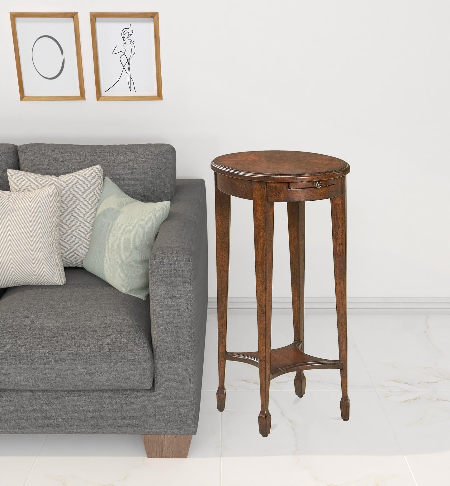 26" Dark Brown And Cherry Manufactured Wood Oval End Table With Shelf By Homeroots | End Tables | Modishstore