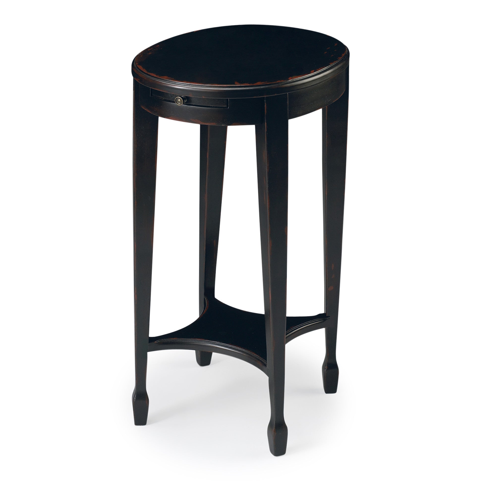 26" Rustic Black Manufactured Wood Oval End Table With Shelf By Homeroots | End Tables | Modishstore - 2