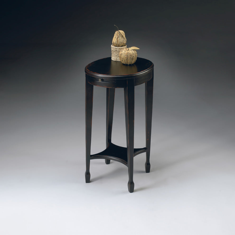 26" Rustic Black Manufactured Wood Oval End Table With Shelf By Homeroots | End Tables | Modishstore - 6