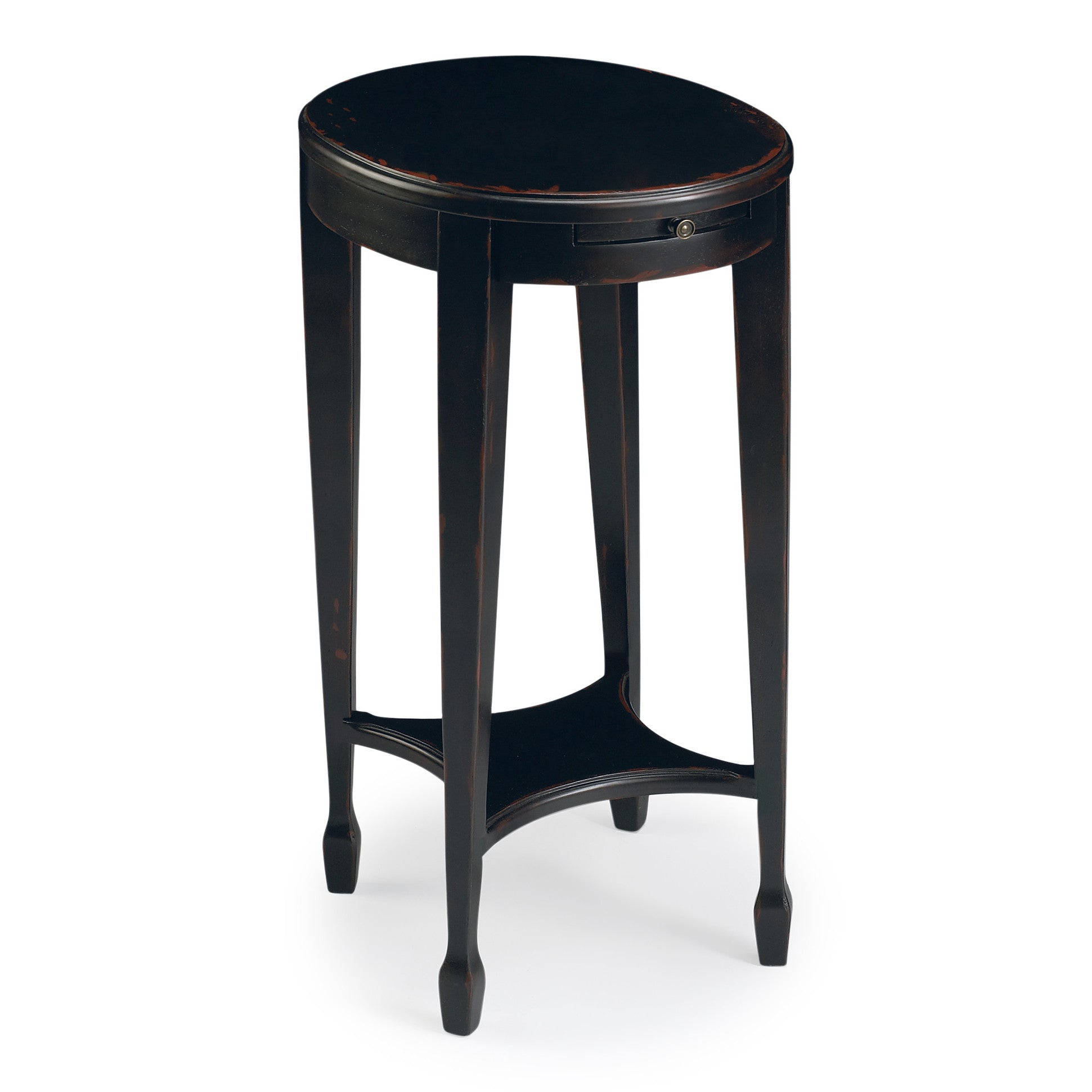 26" Rustic Black Manufactured Wood Oval End Table With Shelf By Homeroots | End Tables | Modishstore - 3