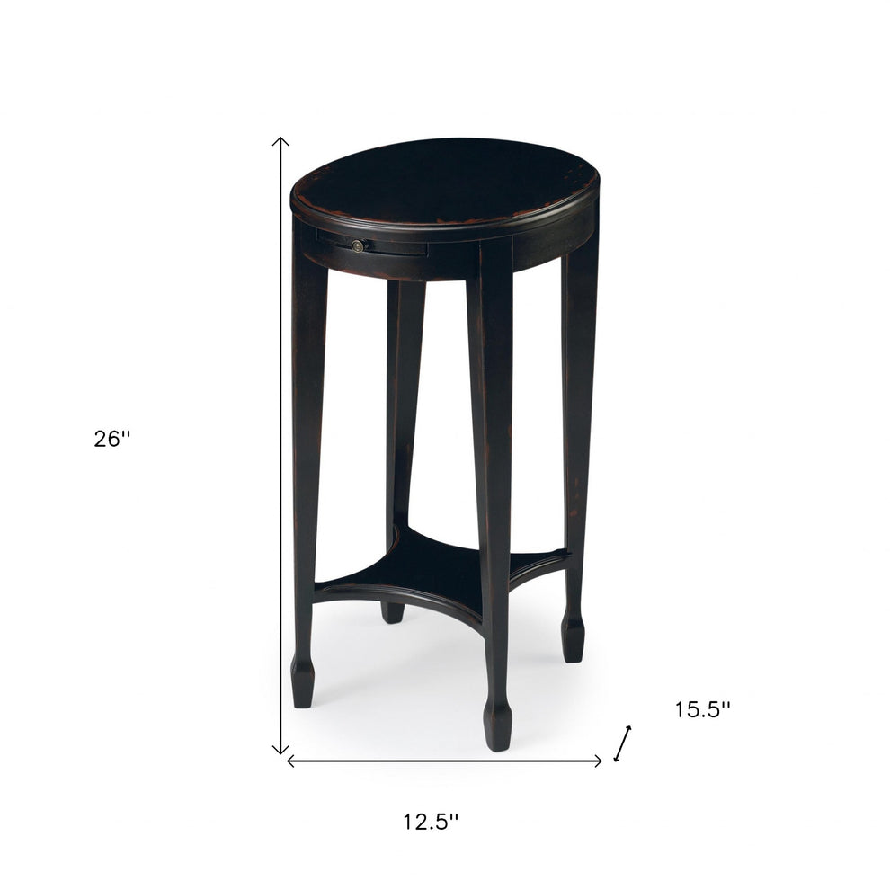 26" Rustic Black Manufactured Wood Oval End Table With Shelf By Homeroots | End Tables | Modishstore - 7