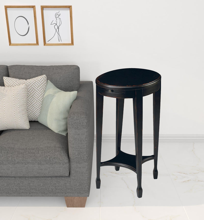 26" Rustic Black Manufactured Wood Oval End Table With Shelf By Homeroots | End Tables | Modishstore